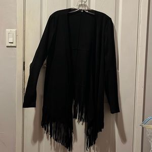 ONLY Black Tasseled Faux-Suede Swing Jacket.